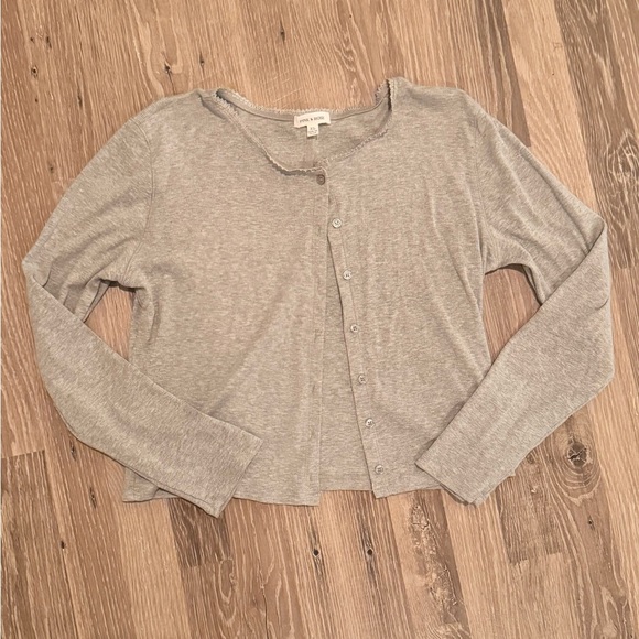 Pink Rose Gray Ribbed Top - Picture 1 of 2